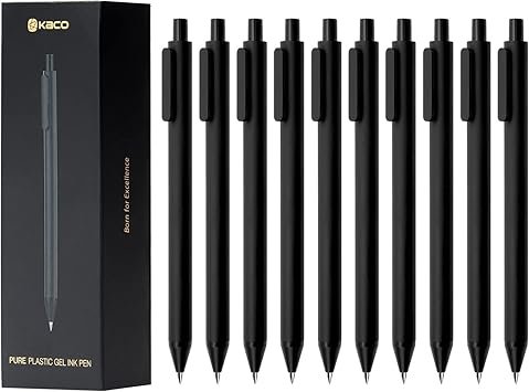 Kaco PURE Gel Pens 0.5mm Fine Point Black Ink 10 Count, Quick Dry Smooth Writing, Aesthetic Office Supplies Refillable Retractable Low Center of Gravity