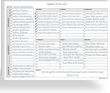 Weekly To Do List Notepad, 60 Page Task Planning Pad w/Daily Checklist, Priority Todo Checkbox & Notes. Desk Notebook to Organize Office 11 X 8.5