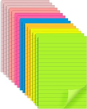 (15 Pads) Lined Sticky Notes 4x6 in Post, 7 Bright Colors with Lines Self-Stick Note Pad it, Strong Adhesive, Big Rectangular Sticky Pads for Office, Home, School, Meeting